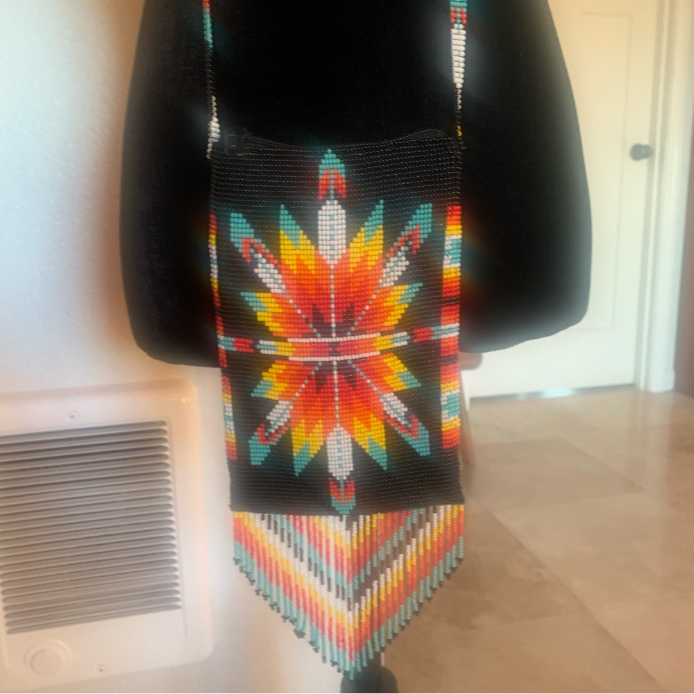 Colorful Beaded Crossbody Bag with matching feather earrings!!